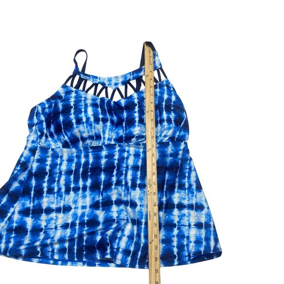 NWT $84 24th & Ocean Tankini Swim Top 18W Blue Tie Dye Plus Size Swimwear $94 - Picture 11 of 13